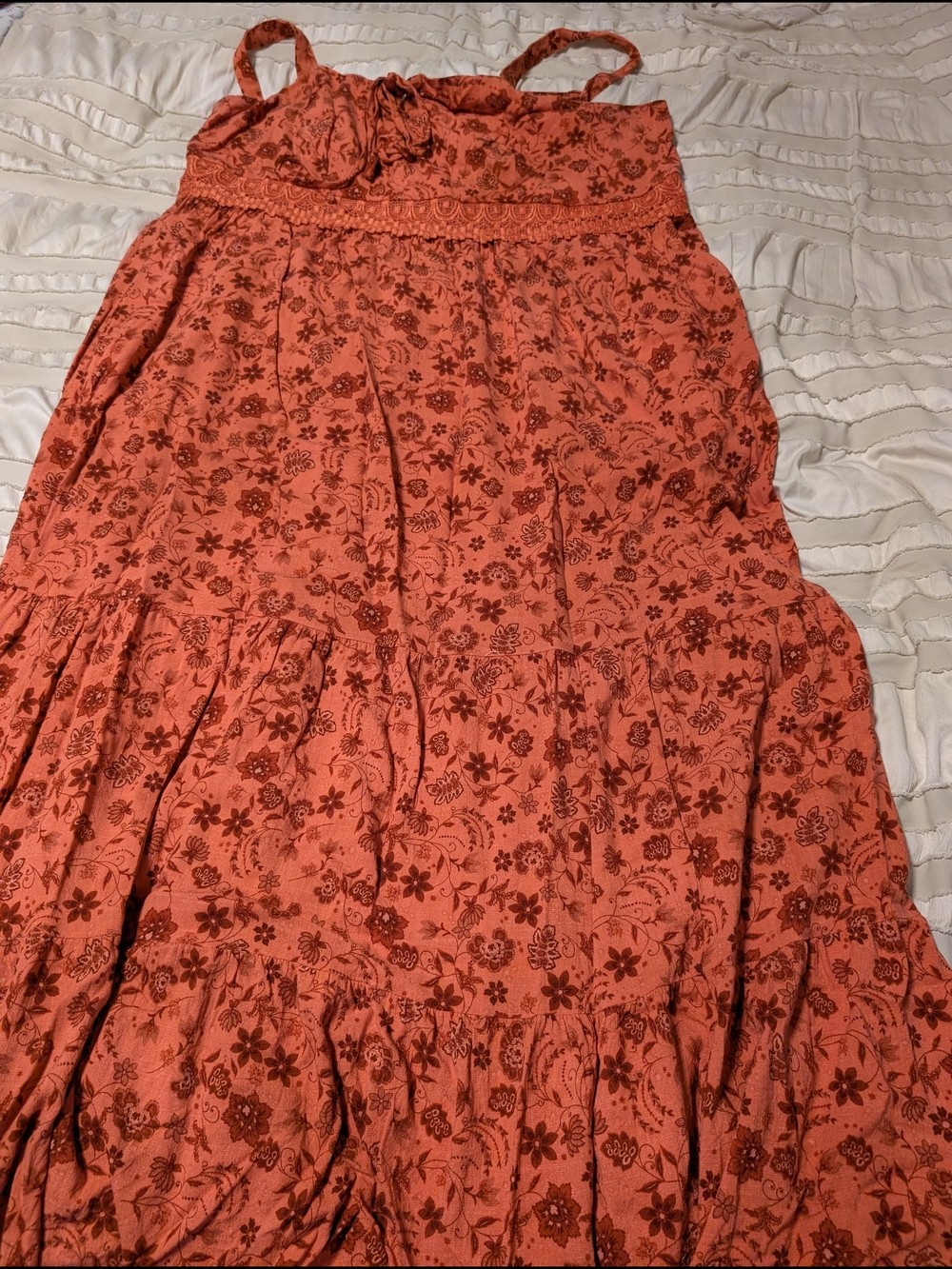 torrid rust floral tiered maxi skirt with straps